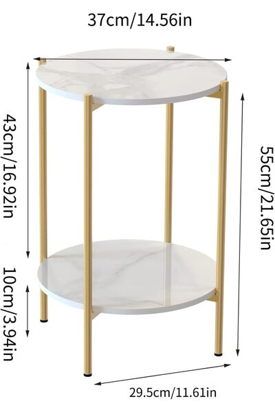 Türkiye 2 Tier MDF Coffee Table: Minimalist Nordic Style White Elegant Round Tables Tea Table Sturdy Gold