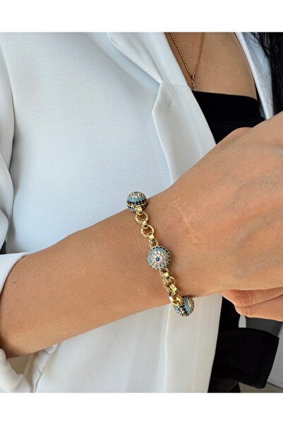 VELİT VOLA Nazar Boncuklu Çelik bileklik 14 K Gold
