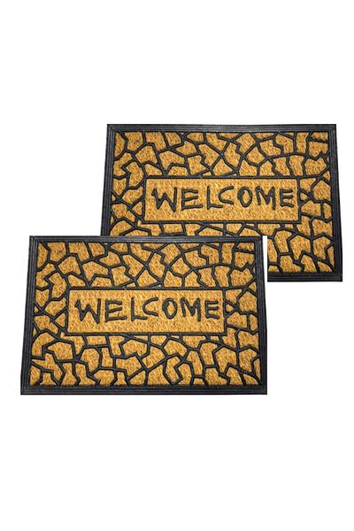 OPTIM DEKO Pachet 2 x Covoras intrare usa, fibra cocos si cauciuc, model Welcome 2- 60x40 cm