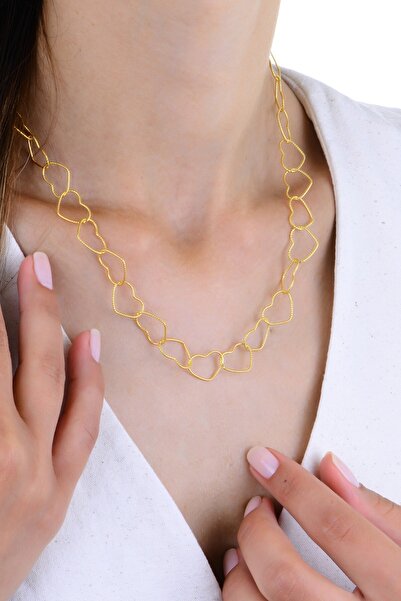 Söğütlü Silver Gümüş altın yaldızlı iç içe geçmeli sonsuz kalp zinciri kolye ...