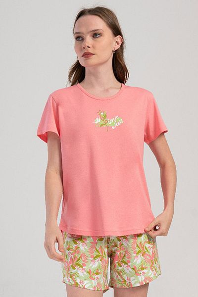VİENETTA Cotton Women's Short Sleeve Shorts Pajamas Suit, 408163