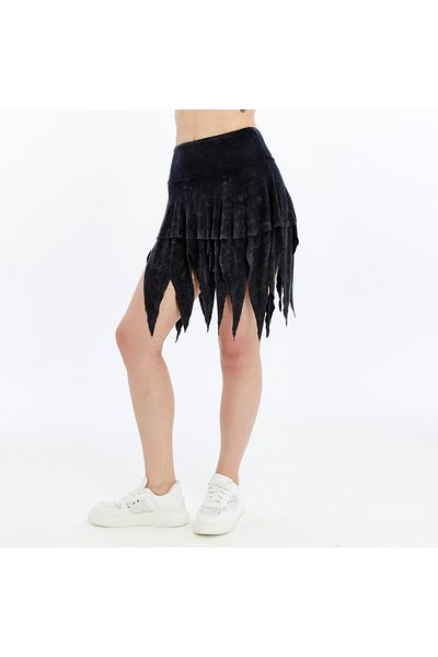 S-Ponder Women's Asymmetrical Cut Ripped Tassel 100% Knitted Viscose Mini Skirt