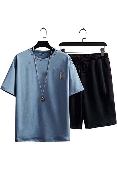 huitich Men’s Summer Casual Sportswear Set Blue Size L