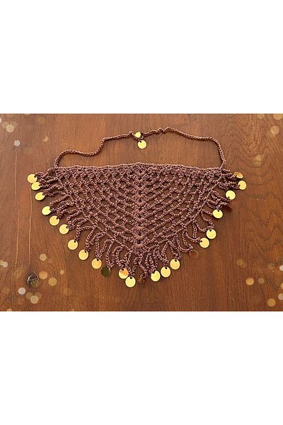yucin Handmade Macrame Bohemian Bandana – Brown with Sequin Detail