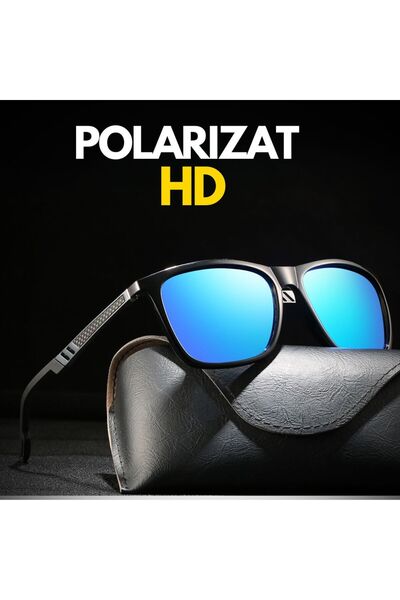 Hipolar Ochelari de soare polarizați HIPOLAR, clasa 3, ramă din aluminiu, lentilă albastră HD14, protecție UV400