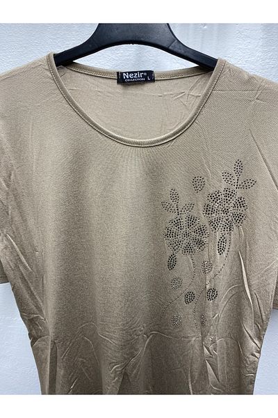 NEZİR Self-Stone Summer Spring Lycra Mother Women's Short Sleeve Bluz Combed Cotton