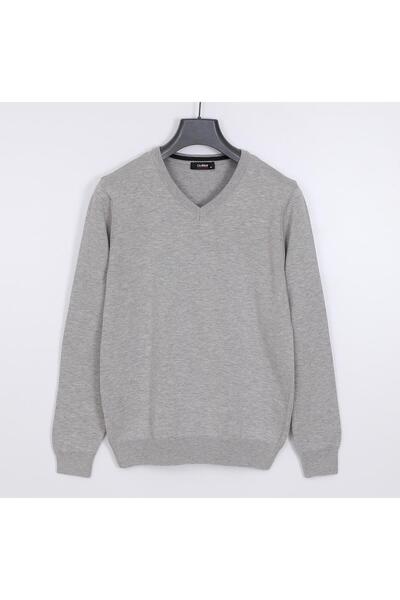 Dio Rise ERKEK V Yaka Uzun Kol İnce Sweatshirt - (M-2XL) - 180537 - Gri Melanj