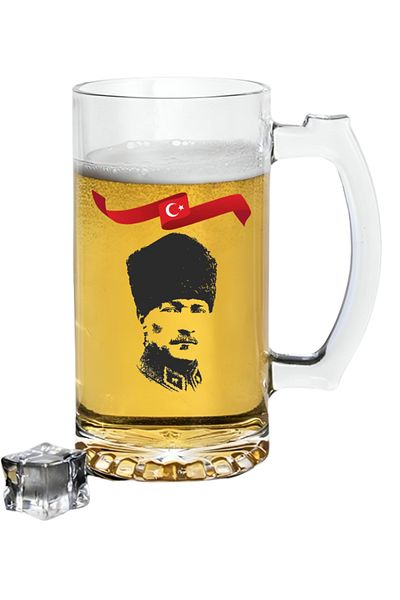 Özcan Tasarım كوب بيرة مطبوع عليه أتاتورك والعلم - كوب بيرة