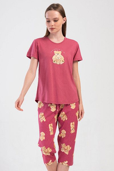 VİENETTA Cotton Women's Short Sleeve Capri Pajama Set, 409085
