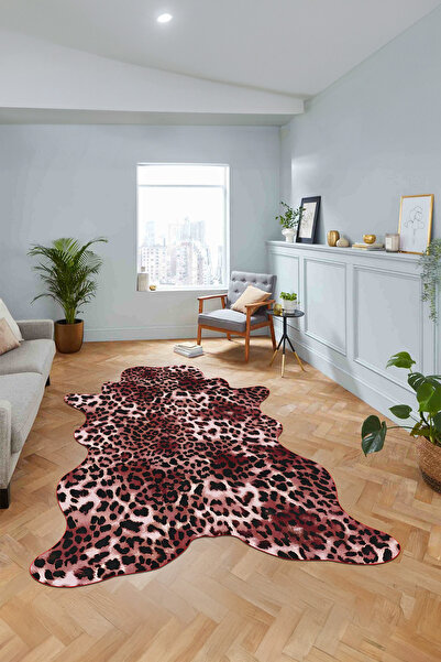 Viyana Home Dijital Baskılı Kaymaz Leopar Desen Lazer Kesim Yolluk Salon Halısı