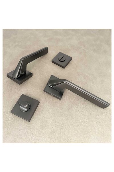 KOLDOOR Rivax Anka Matte Anthracite Gray Zamak Square Rosette Wc Bathroom Door Handle 1 Set
