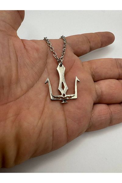 Herşey Nota Poseidon Spear Figured Unisex Metal Necklace – Mythological Jewelry with 60 cm Chain