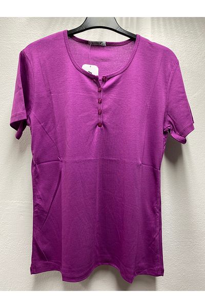 Ak Ench Cotton Solid Color Normal Fit Buttoned Lycra Cotton Ribbon Cotton Short Sleeve Women's Mother's Combed Tee