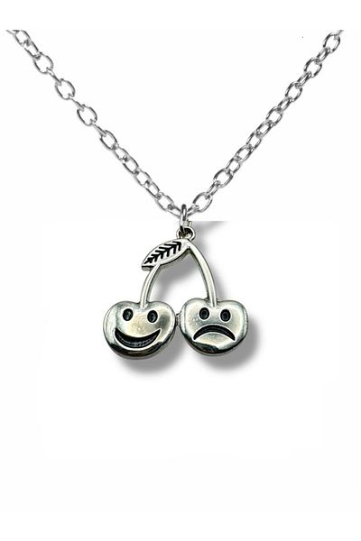 Herşey Nota Sad and Happy Cherry Figured Unisex Necklace – Colorful Design Jewelry with 60 cm Chain