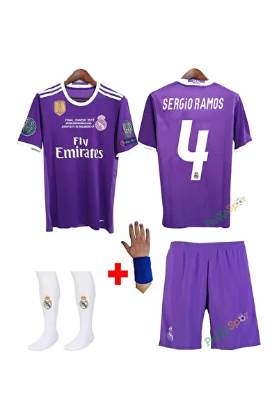 MONTENERO R.E.A.L M.A.D.R.I.D 2017 Cardiff Champions League Sergio Ramos Kids Jersey Set of 4 (with Coat of Arms)