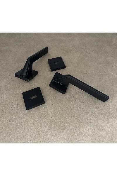 KOLDOOR Rivax Anka Matte Black Zamak Square Rosette Room Door Handle 1 Set