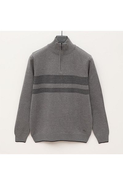 Dio Rise Men's Long Sleeve Slim Zip Collar Sweater - 189008 - Gray Melange