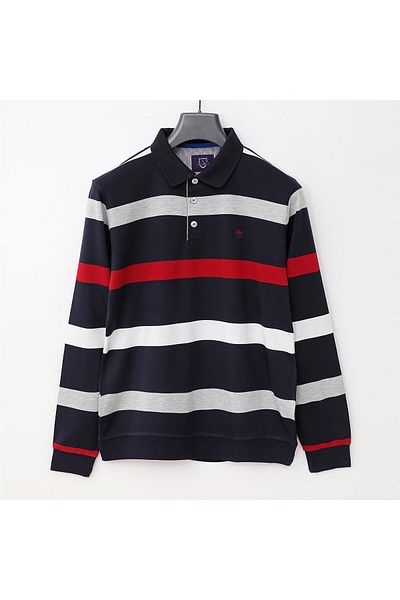 Dio Rise Tricou subțire cu mânecă lungă pentru bărbați cu gât polo - CZT-140 - gri - bleumarin
