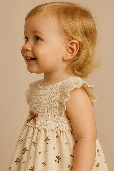 dinamik çocuk Baby Girl Vintage Elegant Lace Collar Detailed Floral Patterned Dress Summer Stylish Model 3-6-9-12-18-24Months