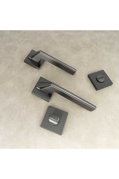 KOLDOOR Rivax Anka Matte Anthracite Gray Zamak Square Rosette Wc Bathroom Door Handle 1 Set