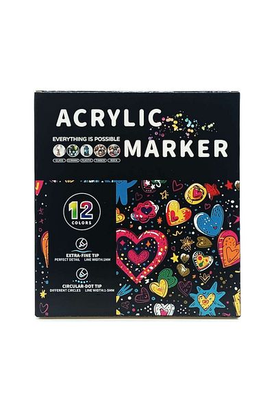 hobi market art Double Tip Acrylic Marker Pen Set 12 Colors