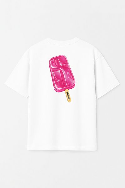 THE RULE Unisex Stüssy Ice Cream Printed Oversize 100% βαμβακερό μπλουζάκι με φαρδιά κοπή με υφή RF0532