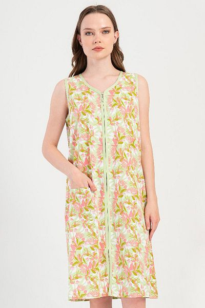 VİENETTA Cotton Women's Wide Strap Zippered Home Dress, 408166