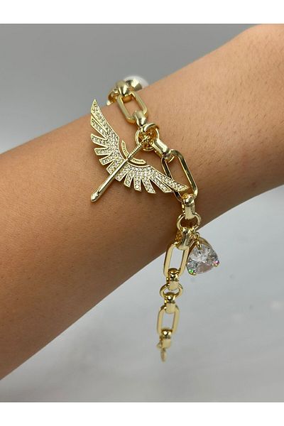 MyladyAccessoriess Angel and Drop Detail Charm Steel Bracelet