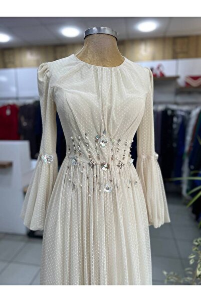 Hennin Ekru Kloş Tül Elbise