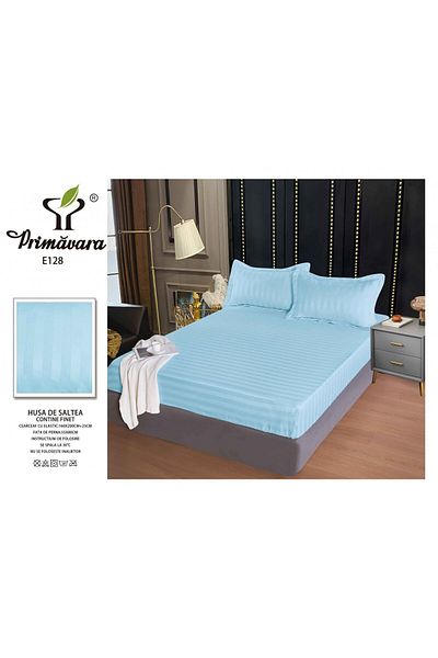 FIONNA.RO Satin Damask Duvet Cover 160x200cm - Light Blue