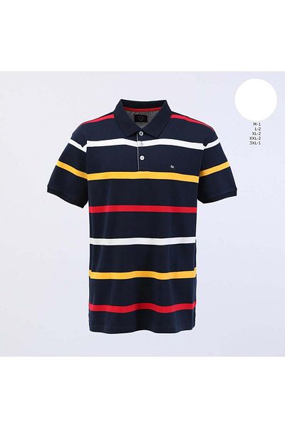 Dio Rise Men's Polo Neck Short Sleeve T-Shirt - (M-3Xl) - Czt-155 - White - Navy Blue