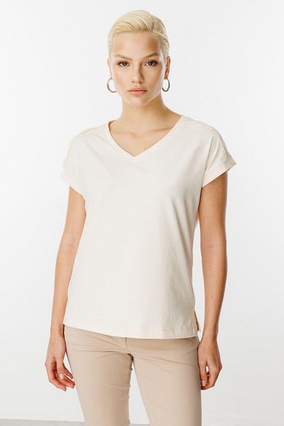 On Fashion Bluz V-Necklace with Stone on the Shoulder with Ruffle Detail