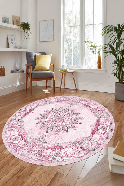 Viyana Home Dijital Kaymaz Klasik İran Desenli Yıkanabilir Yuvarlak Mutfak Sa...
