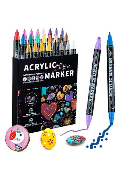hobi market art Double Tip Acrylic Marker Pen Set 24 Colors