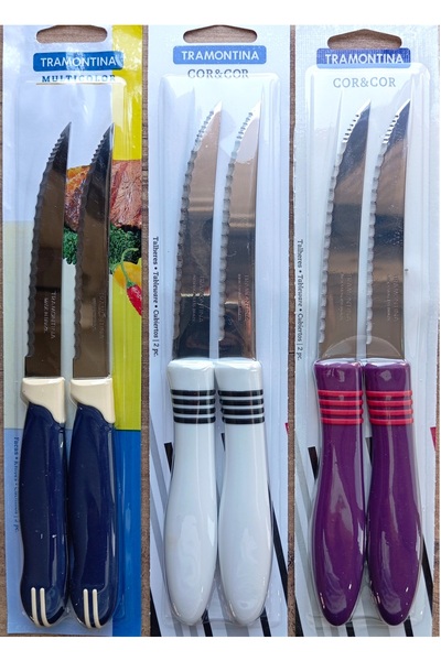Pinkev Tramontina 6 Adet 3 Farklı Renk Paslanmaz Çelik Tırtıklı Mutfak Bıçağı Seti