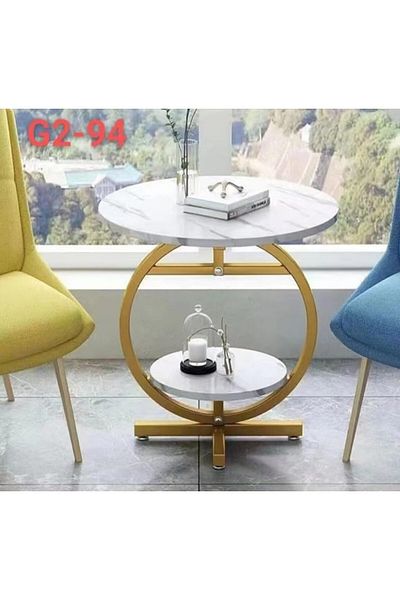 Türkiye 2-Layer Gold Round Coffee Table Small Apartment Simple Modern Household Marble Coffee Table Living R