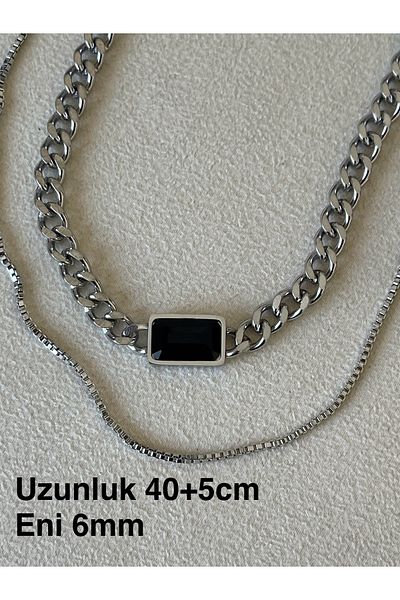 Rupen Kraft 316 l surgical steel black crystal stone double chain gourmet design steel necklace tarnish free