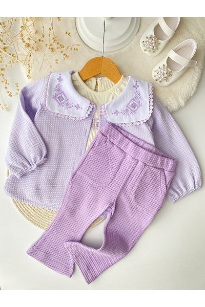 Necix's 3-Piece Suit with Embroidered Collar Detail Cardigan