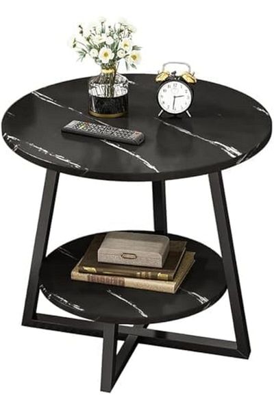 Türkiye 2-Layer Round Coffee Table,End Tables for Living Room, Side Tables, Sturdy and Easy Assembly,Double-