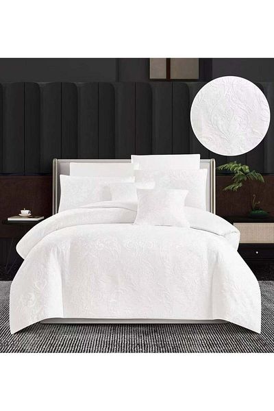 Comfy 6Pc King Size Embossed Embroidery Jack Cotton Comforter Set White