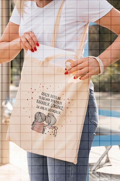 ÇELİKLER HEDİYE Real Friends Look Like Stars When the Darkness Falls They Are the First to Appear Printed Cloth Bag