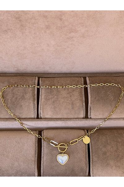 Rupen Kraft 316 L Surgical Steel Heart Pearl Model Steel Necklace with Snap Closure