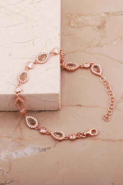 Sümer Telkari Damla Renk Değiştiren Sultan Taşlı Rose Gümüş Bileklik 4822