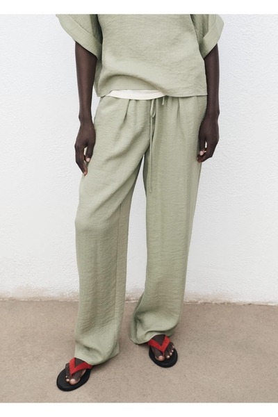 MANGO Woman Bağcıklı düz kesim pantolon