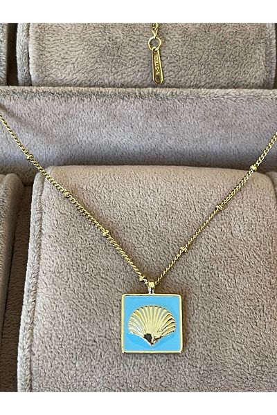 Rupen Kraft 316 L Surgical Steel Blue Enamel Seashell Model Stainless Tarnish Stylish Steel Necklace