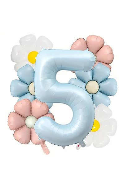 DÜVENCİ TİCARET Daisy Foil Balloon Age Birthday Balloon Set of 7