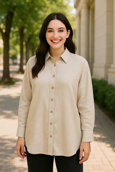 Patika Women's Oversize Loose Cut Shirt - Beige