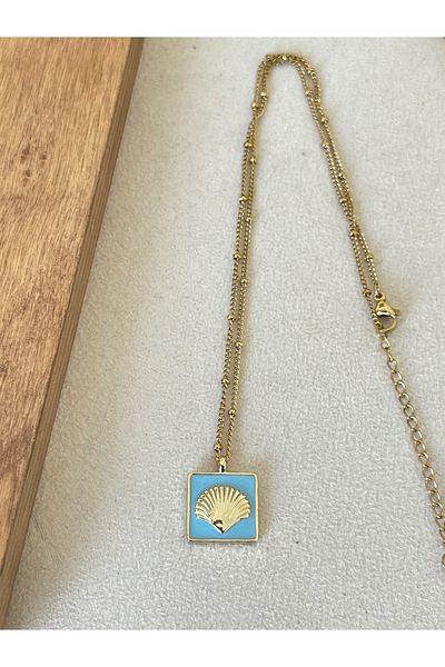 Rupen Kraft 316 L Surgical Steel Blue Enamel Seashell Model Stainless Tarnish Stylish Steel Necklace