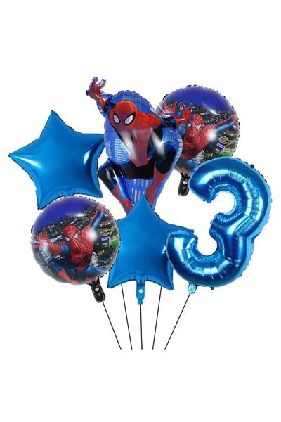 MFM Spiderman 3 Years Old Foil Balloon Set 6 Pcs Navy Blue