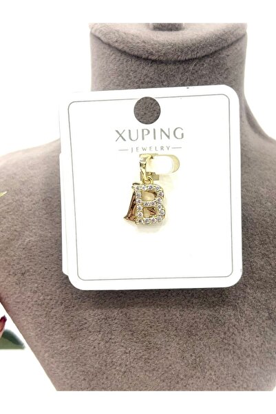 XUPING JEWELRY Zirkon Taşlı Harf B Kolye Ucu (14k Gold 1x1cm)